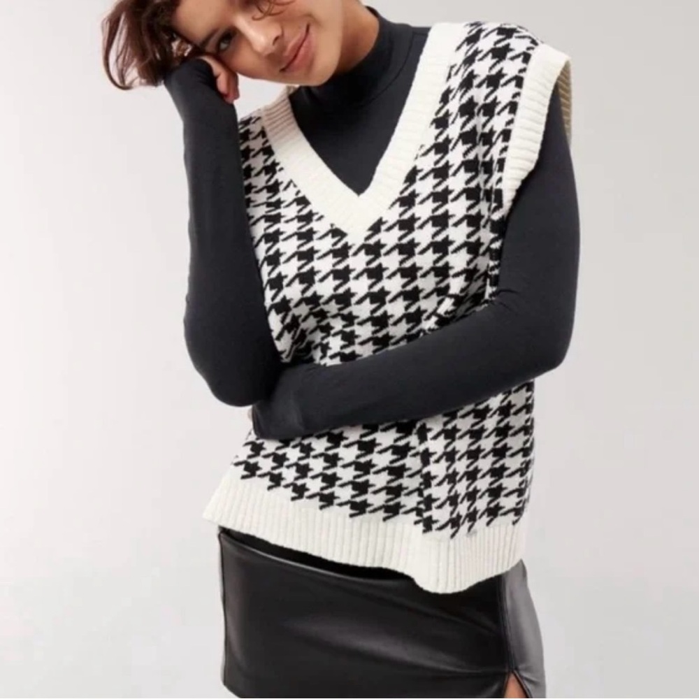 Black and White Houndstooth Sweater Vest